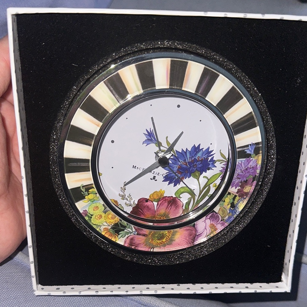 MacKenzie-Childs Market Silver Plated Round Desk Clock